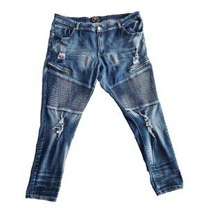 Thrill Jeans Women's Size 24 Medium Wash Denim Distressed Ruche‎ Zippers Stretch